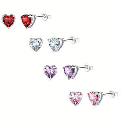 4 Pairs Heart Stud Earrings For Kids CZ Decor Small Jewelry Birthday