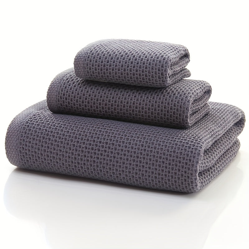 3pcs Waffle Towel Set - Soft Thick Quick Dry Towels