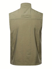 Men's Stand Collar Zip Up Cargo Vest for Outdoor Activities