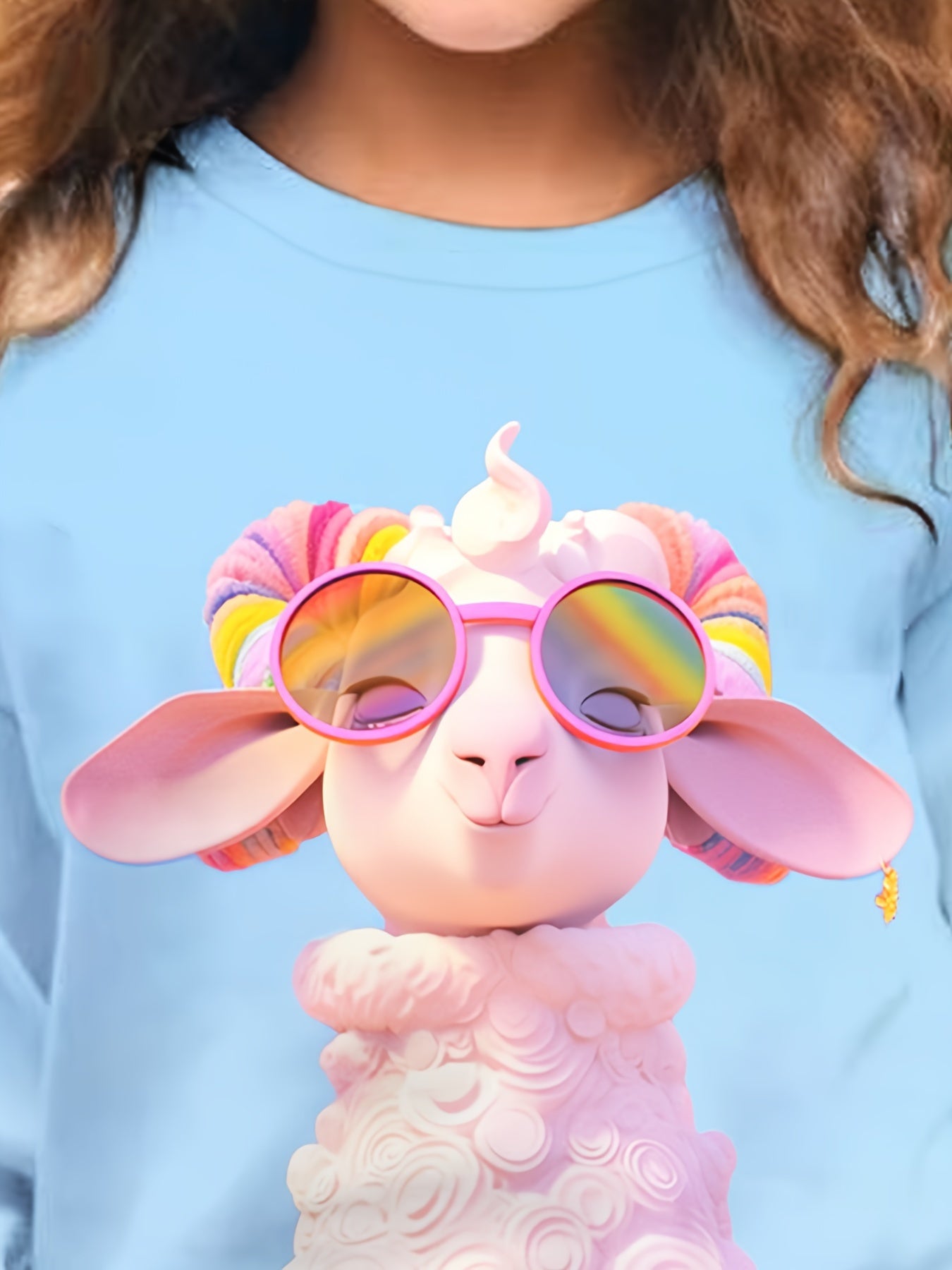 Ice Cream Goat Print Long Sleeve Sweatshirt For Girls