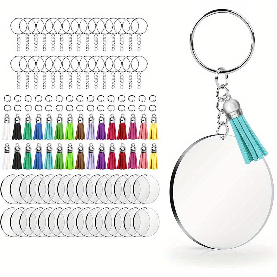 120pc Acrylic Keychain Blank w/ Rings & Tassels Bulk Craft Key Chain Men