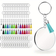 120pc Acrylic Keychain Blank w/ Rings & Tassels Bulk Craft Key Chain Men