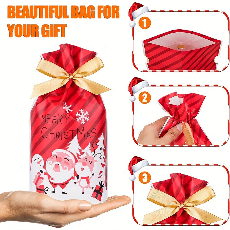 10pc Christmas Candy Bags Ribbon Drawstring Packaging