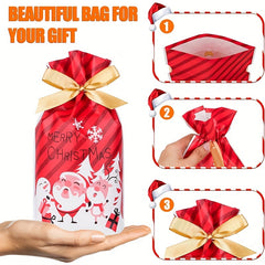 10pc Christmas Candy Bags Ribbon Drawstring Packaging