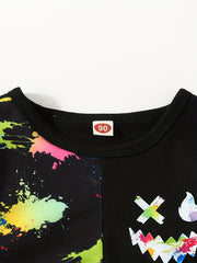 Boys 2pcs Paint Splash Sweatshirt & Pants Set