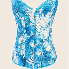 Floral Print Strapless Corset Bustier Lace Up Body Shaper