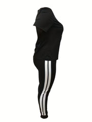Women's Plus Size Cartoon Print Tee & Striped Joggers Set
