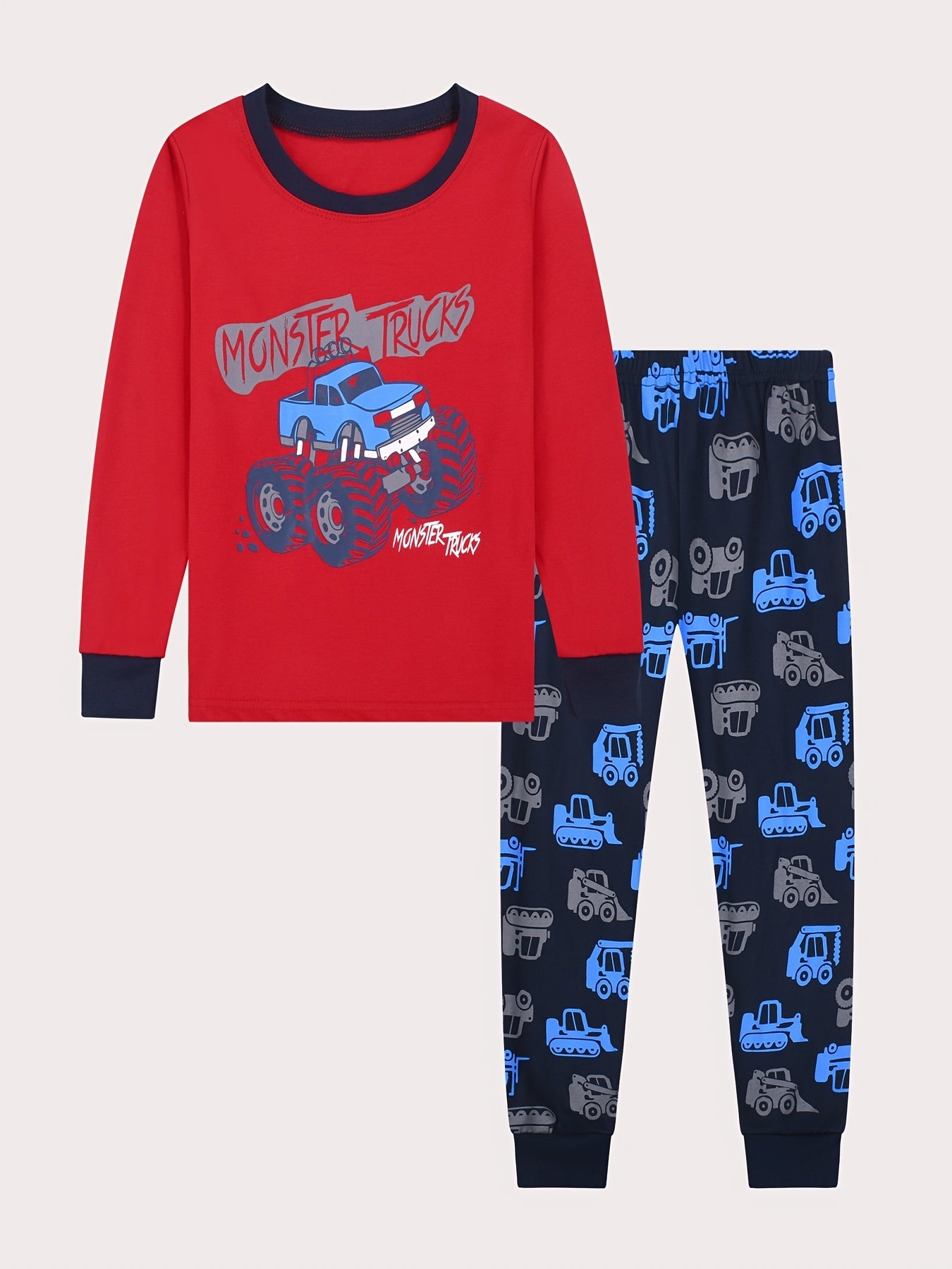 Toddler 2pcs Kid's Pajamas MONSTER TRUCKS Print Long Sleeve Top & Pants Set