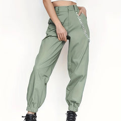 Solid High Rise Jogger Cargo Trousers with Pockets