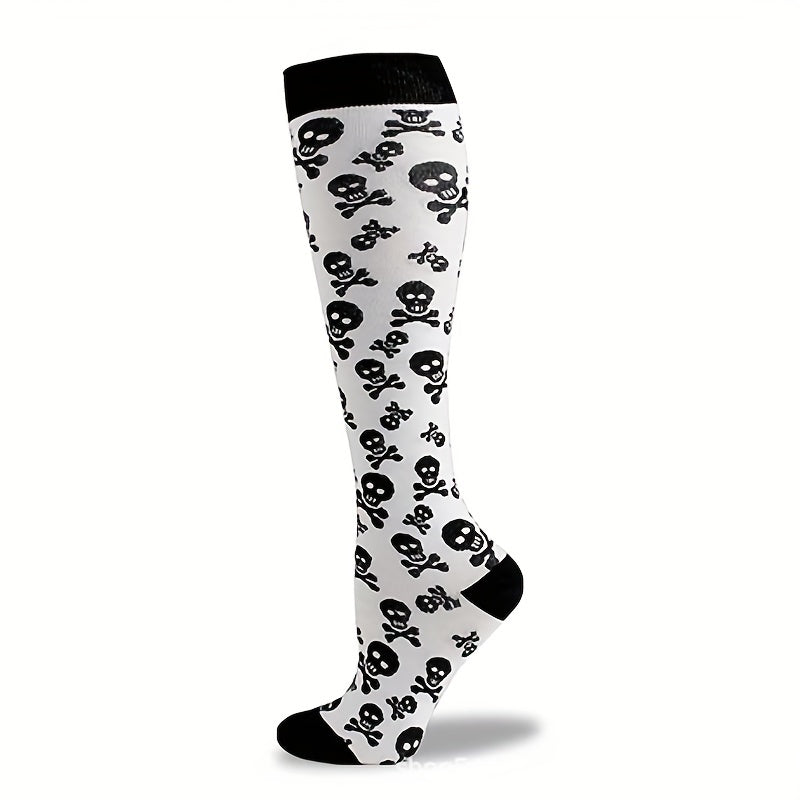 5 Pairs Plus Size Halloween Sports Calf Socks Women's Plus Skull Print