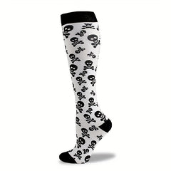 5 Pairs Plus Size Halloween Sports Calf Socks Women's Plus Skull Print