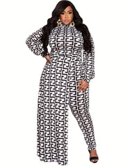 Geometric Print Long Sleeve Jumpsuit