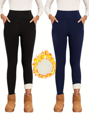Solid Fleece Yoga Pants High Stretch Running Warm Tight Pants