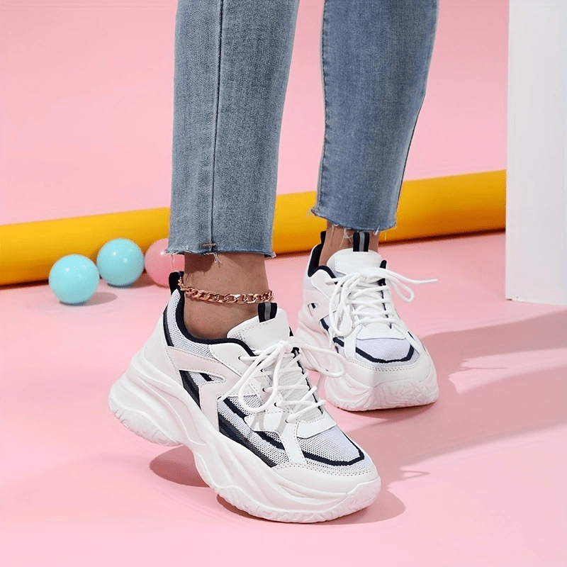 Women's Mesh Chunky Sneakers Lace Up Platform Shoes