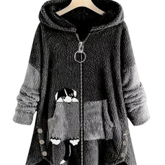 Cartoon Pattern Teddy Coat Zip Up Hooded Outerwear