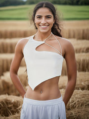Asymmetrical Halter Crop Top Sexy Slim Fit Women's Clothing