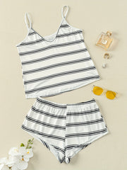 Stripe Print Pajama Set Cami Top & Shorts