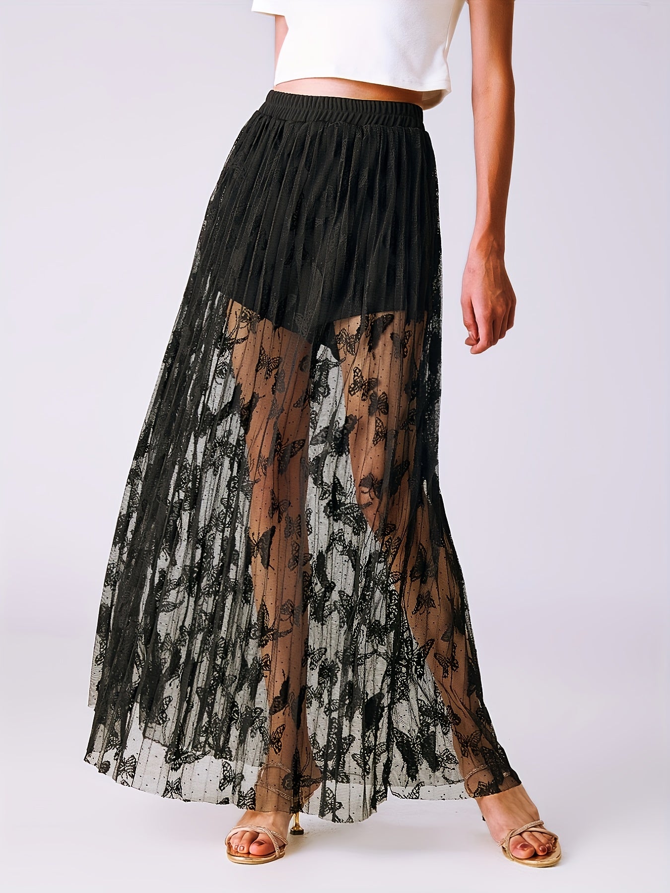 Butterfly Mesh Skirt High Waist Sheer Women's Clothing