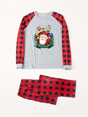 Christmas Print Lounge Set Long Sleeve Crew Neck Top & Plaid Pants