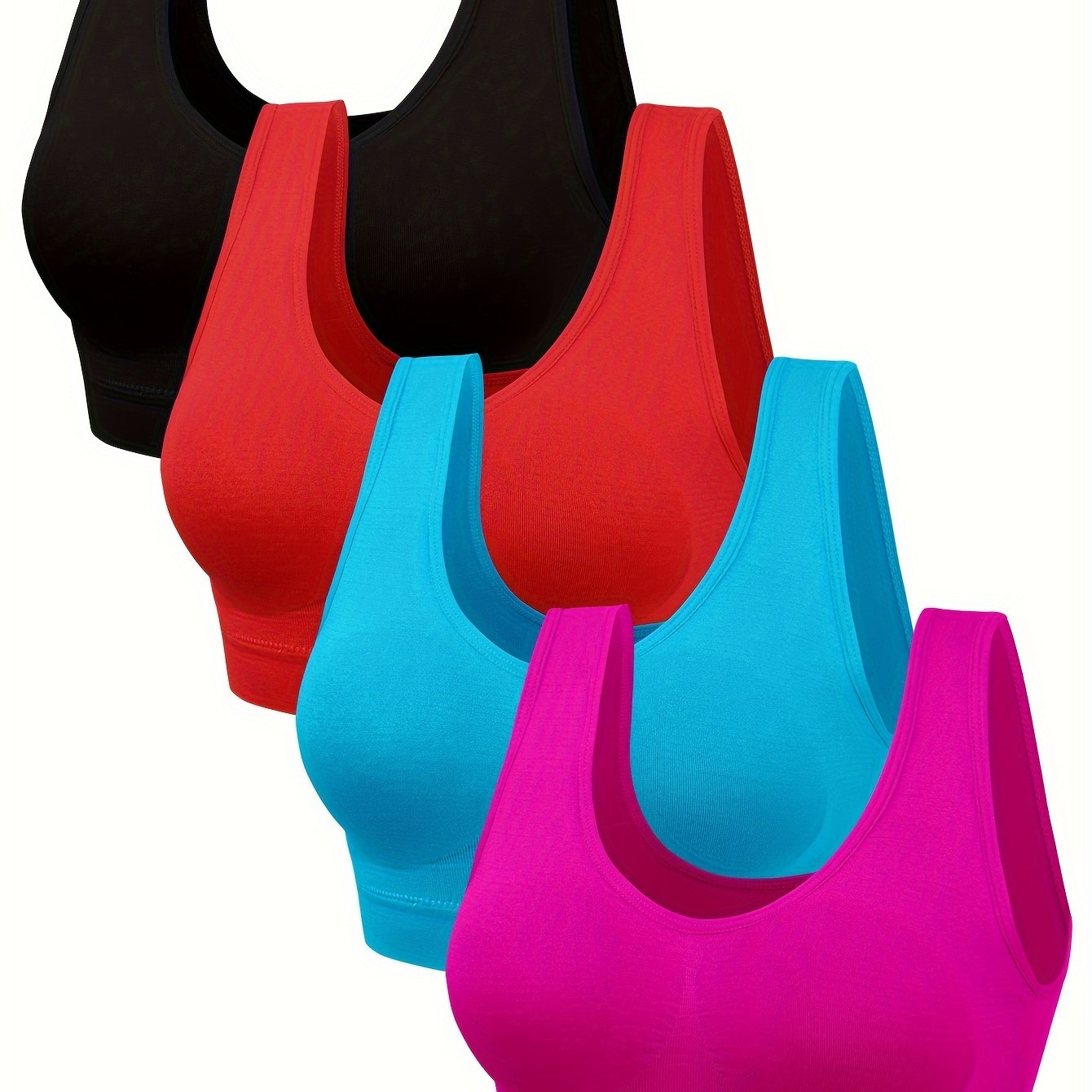 4pcs Solid Tank Crop Tops Removable Padded Sports Top Women's Lingerie