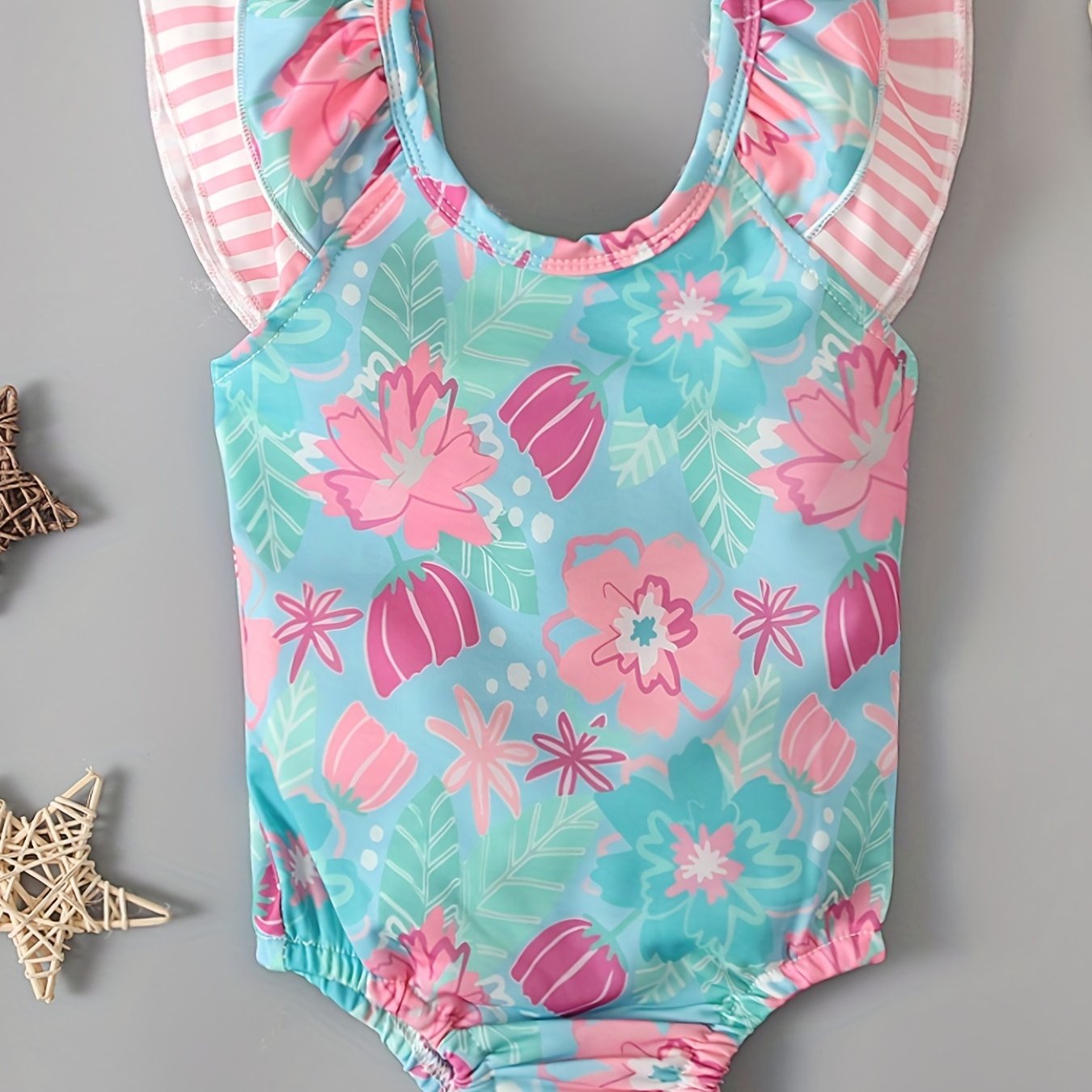 Baby Summer Girls Sleeveless Floral Print Backless Bow Onesie Swimsuit