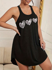 Heart Print Scoop Neck Tank Sleep Dress