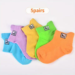 5 Pairs Unisex Kid's Crew Socks Breathable Ear Lifting Comfy Solid Socks