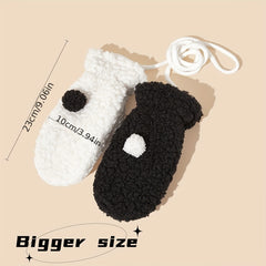 Kids Double Layer Gloves for Autumn/Winter Warmth with Lanyard