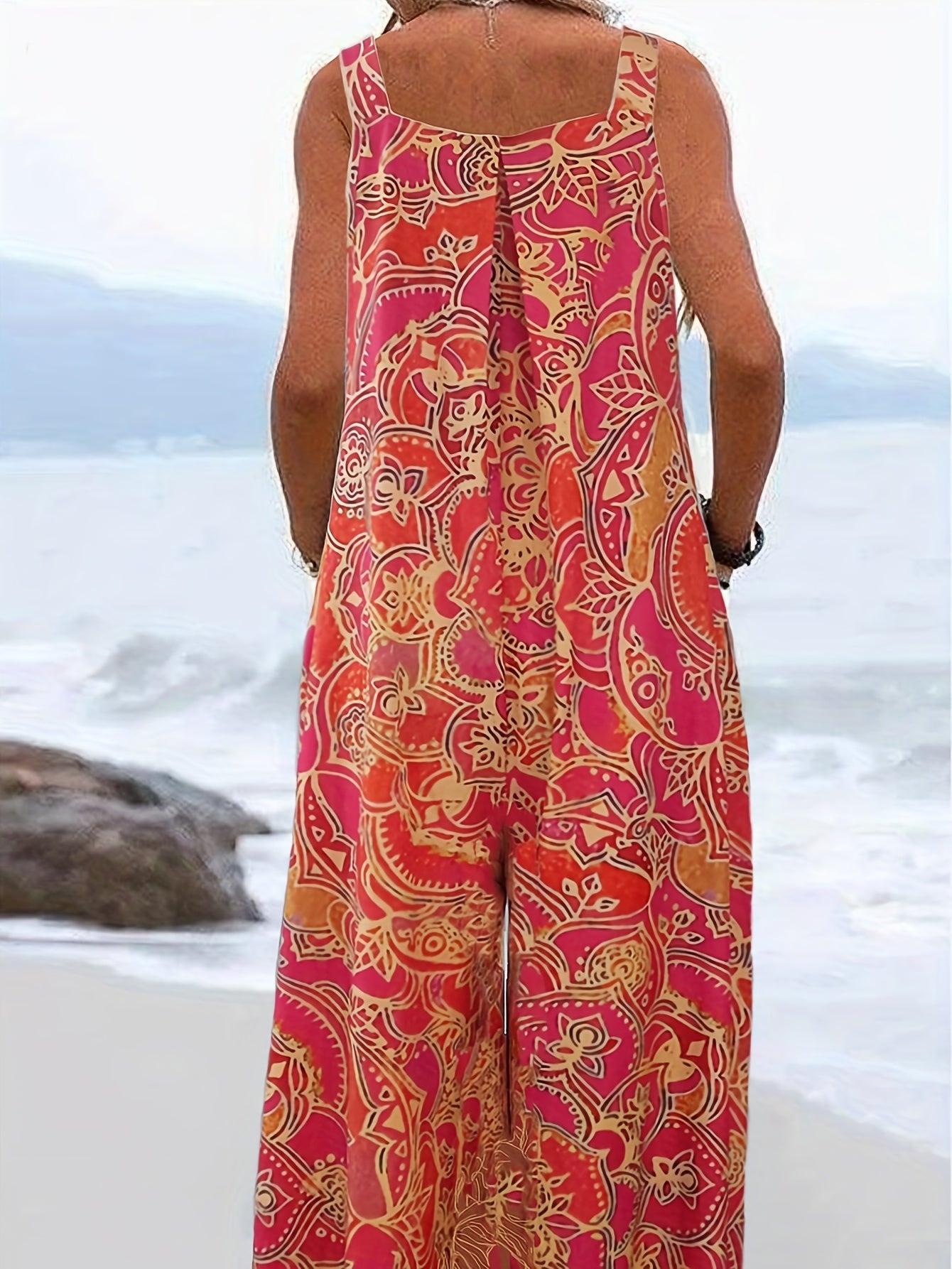 Graphic Print Wide Leg Jumpsuit Summer Sleeveless Casual Jumpsuit