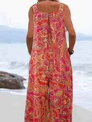 Graphic Print Wide Leg Jumpsuit Summer Sleeveless Casual Jumpsuit