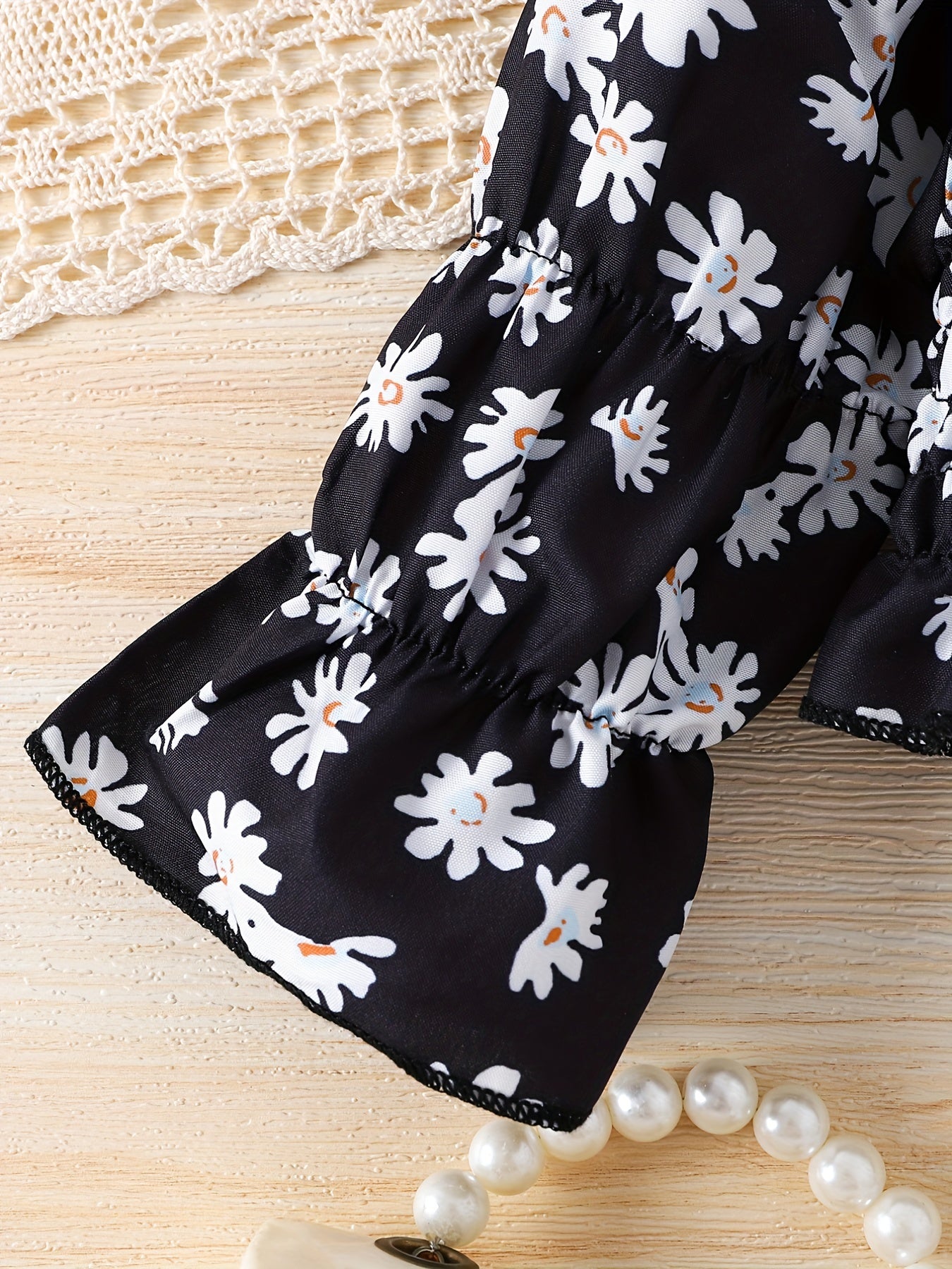 Baby Girls Boho Floral Embroidered Mesh Puff Sleeve Crop Top