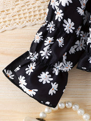 Baby Girls Boho Floral Embroidered Mesh Puff Sleeve Crop Top