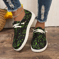 Women's Skateboard Shoes Dinosaur & Star Pattern Flat Lace-up Canvas Shoes