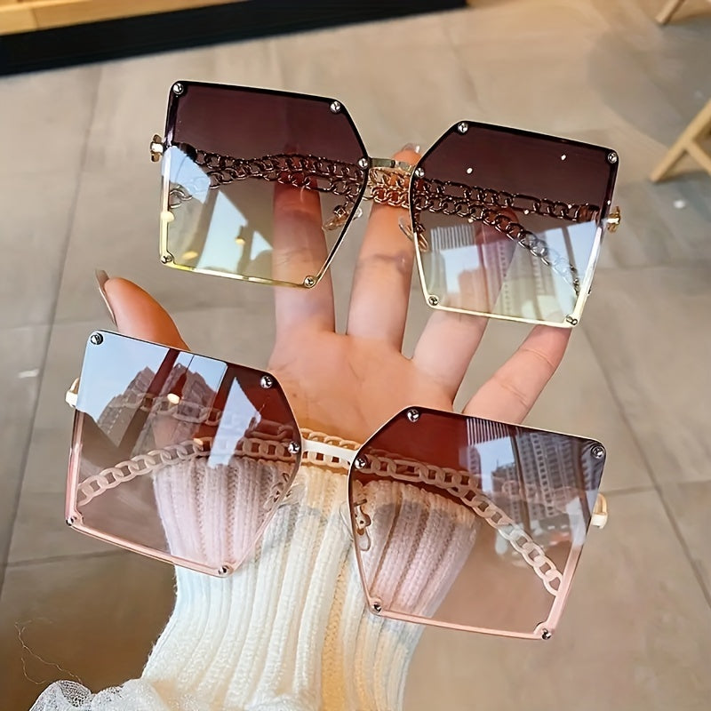 Oversized Square Sunglasses Gradient Metal UV400