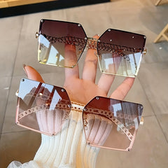 Oversized Square Sunglasses Gradient Metal UV400