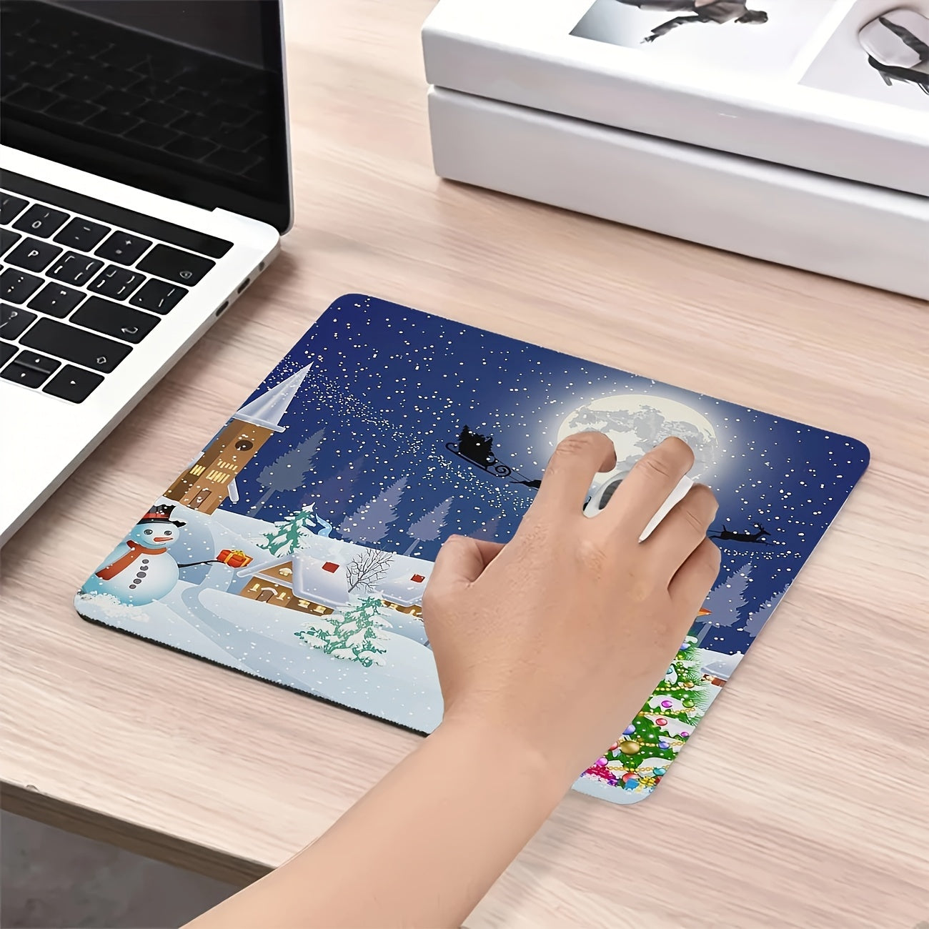 Christmas Mouse Pad Snowman Santa Claus Silhouette Rubber 20x24
