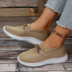 Women's Flat Sock Shoes Metal Chain Slip On Casual Walking Shoes