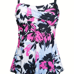 Floral Print Twist Swimsuit Cold Shoulder Top & Shorts Set Womens Swimwear
