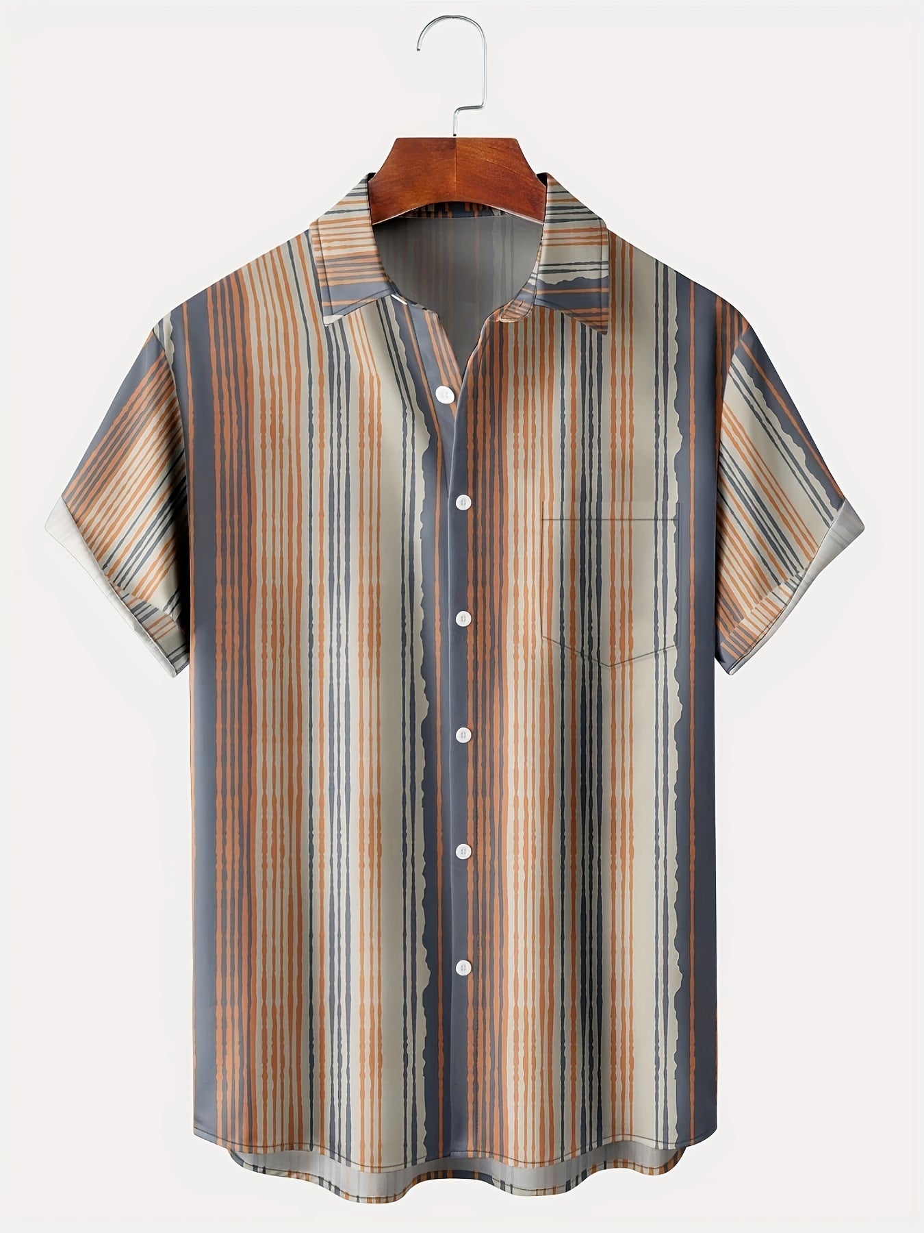 Men's Casual Coconut Tree Pattern Short Sleeve Shirt With Pocket