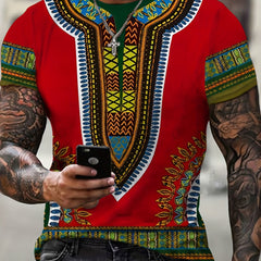 Ethnic Style Pattern Print Men's Short Sleeve Tee