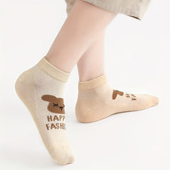 5 Pairs Kids Socks for Spring/Autumn - Girls Cartoon Bear Short Socks