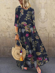 Women's Plus Floral Print Half Sleeve Round Neck Maxi Dress