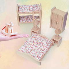 Wooden Dollhouse Furniture Set with Dolls Bedroom Accessories
