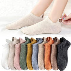 10 Pairs Soft Ankle Socks Teddy Bear Embroidered Cotton Solid Women's Stockings