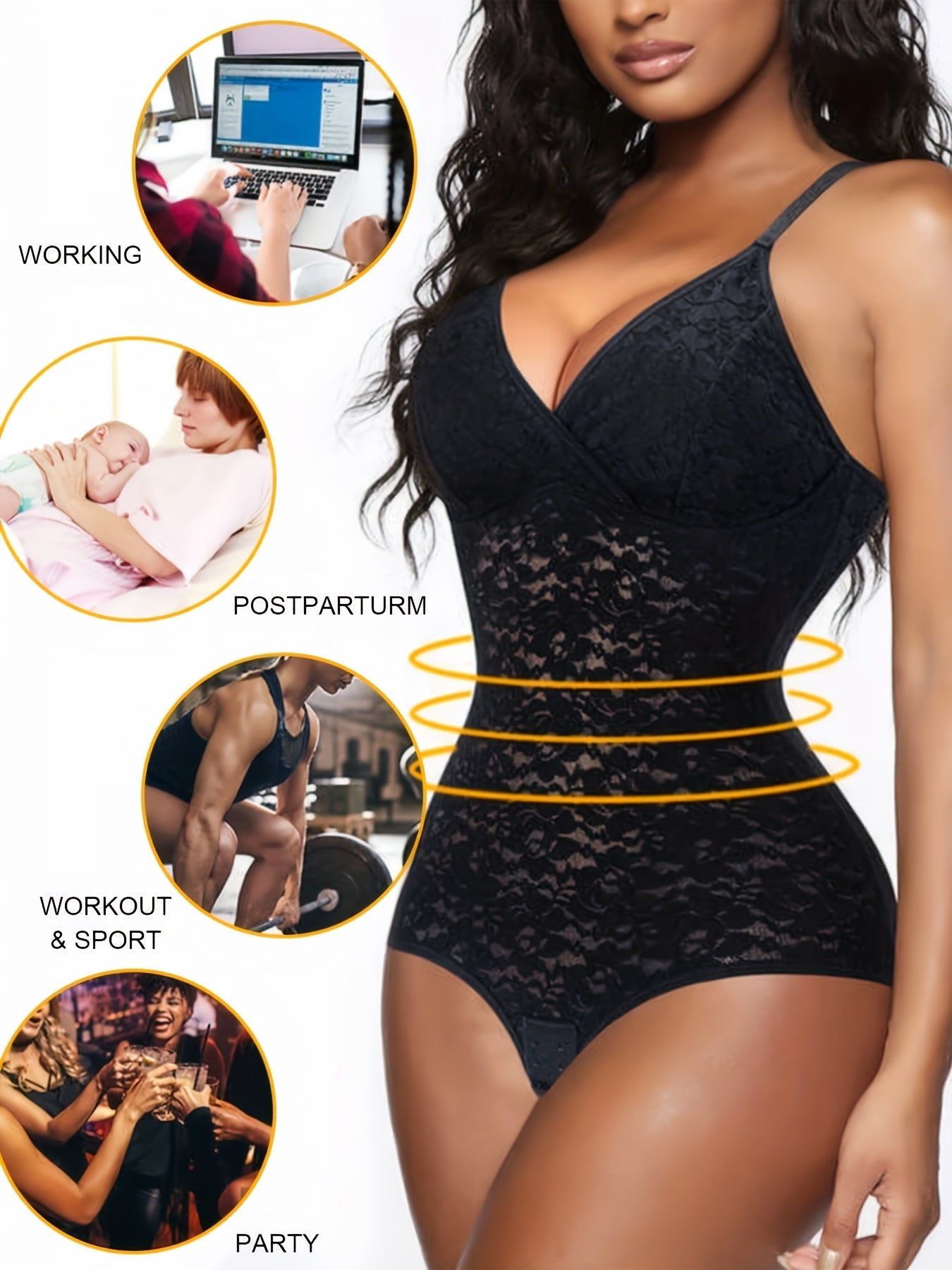 Lace Stitching Shaping Bodysuit Tummy Control Slimming Slip Body Shaper