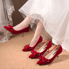 Women's Bowknot Stiletto Mid Heel Wedding Pumps