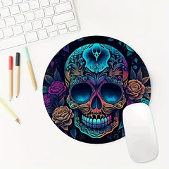 Sugar Skull Round Mouse Pad Non-Slip Rubber Base 7.87 x 7.87 x 0.1 Inch