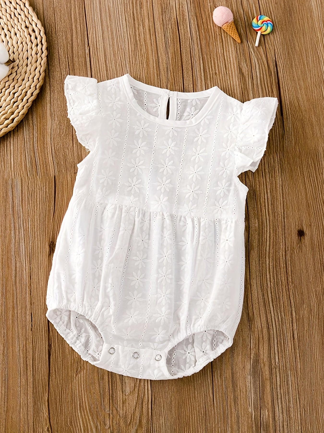 Baby Girl Cotton Romper Floral Embroidered Jumpsuit