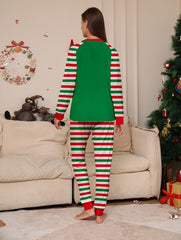 Christmas Print Pajama Set Top & Striped Pants Women's Sleepwear