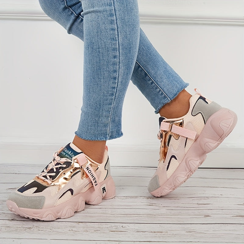 Women's Lace-Up Thick Bottom Sneakers Comfortable Sports Shoes